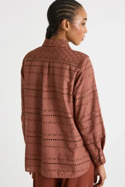 Camicia in voile con tasche - Marrone