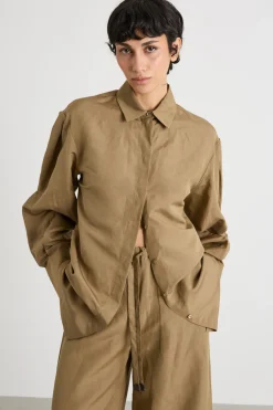 Camicia lunga in in tela - Cammello