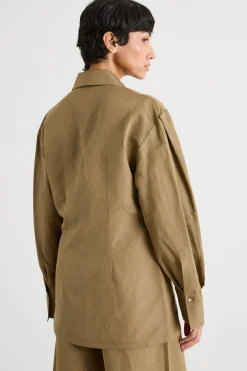 Camicia lunga in in tela - Cammello