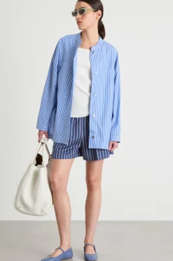 Camicia lunga in popeline - Azzurro Bianco