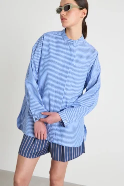 Camicia lunga in popeline - Azzurro Bianco