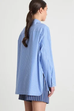 Camicia lunga in popeline - Azzurro Bianco