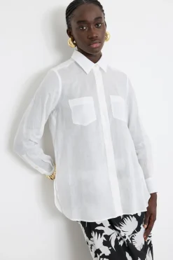 Camicia lunga in ramiè - Bianco