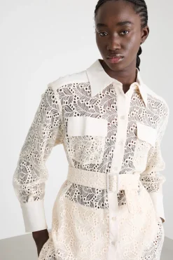 Camicia lunga in tulle ricamato - Avorio