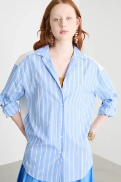 Camicia maxi con ricamo - Azzurro Bianco