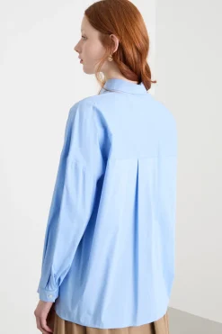 Camicia morbida in popeline stretch - Azzurro
