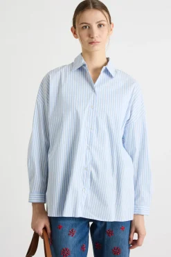 Camicia morbida in popeline stretch - Azzurro Bianco
