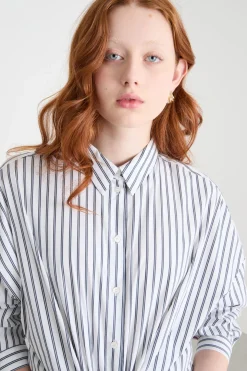 Camicia morbida in popeline stretch - Bianco Grigio