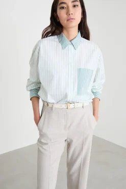 Camicia oversize a blocchi di colore - Bianco Verde