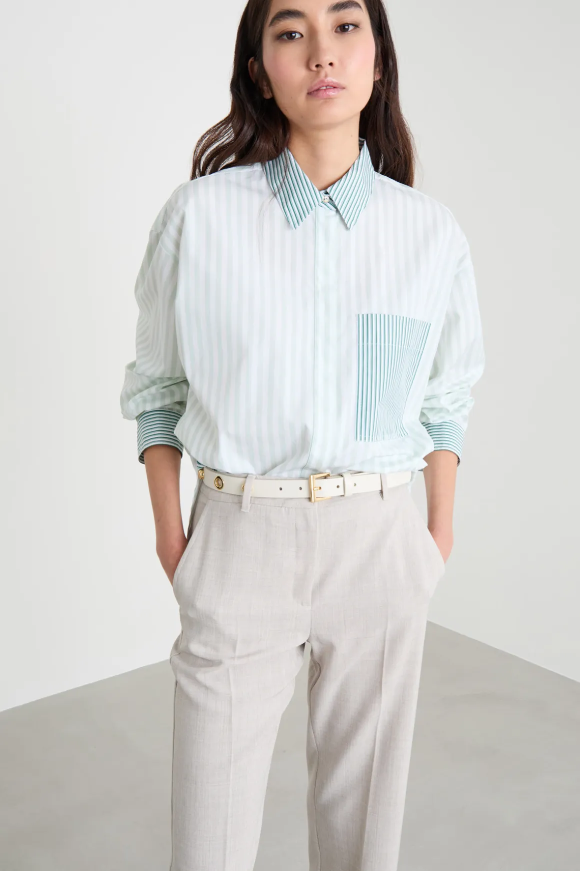 Camicia oversize a blocchi di colore - Bianco Verde