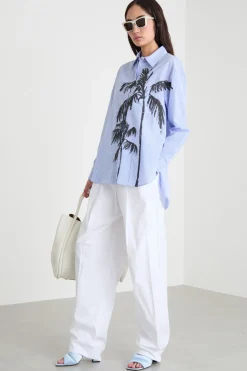 Camicia oversize con stampa - Azzurro