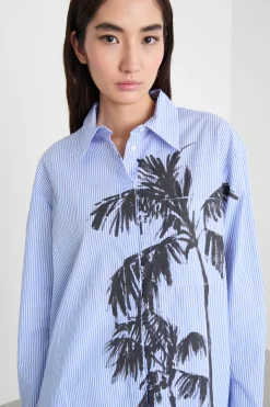 Camicia oversize con stampa - Azzurro