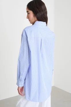 Camicia oversize con stampa - Azzurro