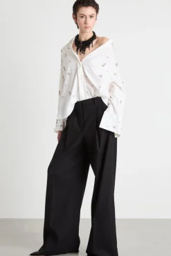 Camicia oversize con strass - Bianco