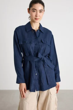 Camicia oversize con tasche - Blu