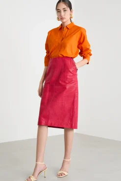 Camicia oversize dritta in popeline - Arancione