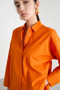 Camicia oversize dritta in popeline - Arancione