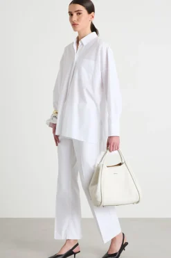 Camicia oversize dritta in popeline - Bianco