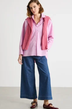 Camicia oversize dritta in popeline - Rosa
