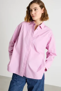 Camicia oversize dritta in popeline - Rosa
