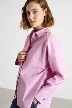Camicia oversize dritta in popeline - Rosa