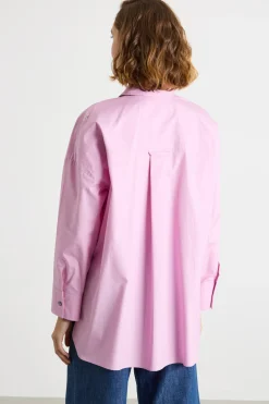 Camicia oversize dritta in popeline - Rosa