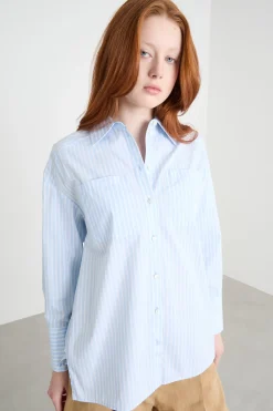 Camicia oversize in popeline - Azzurro