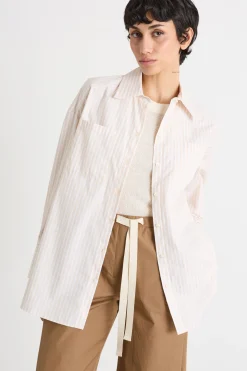 Camicia oversize in popeline - Beige Bianco