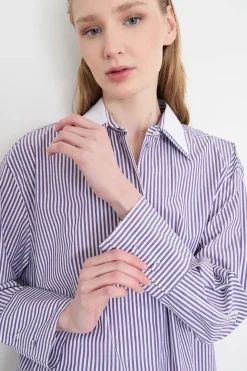Camicia oversize in popeline - Viola Bianco