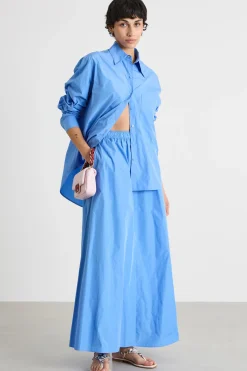 Camicia oversize in taffettà - Azzurro