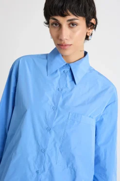 Camicia oversize in taffettà - Azzurro