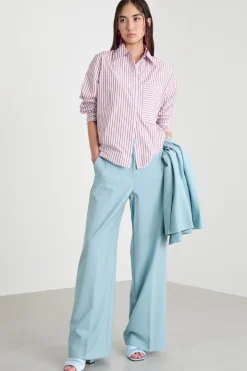 Camicia oversize in taffettà - Fuxia Bianco