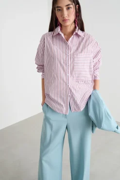 Camicia oversize in taffettà - Fuxia Bianco