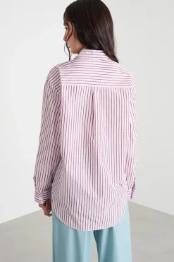 Camicia oversize in taffettà - Fuxia Bianco