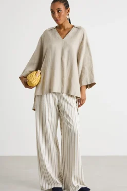 Camicia oversize in tela - Beige