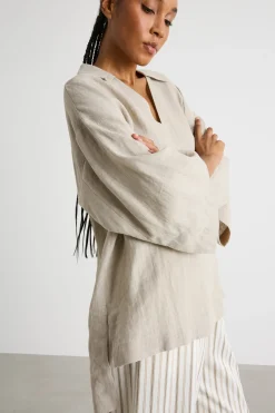 Camicia oversize in tela - Beige
