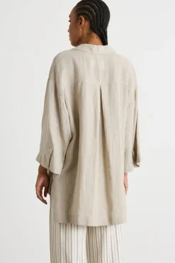 Camicia oversize in tela - Beige