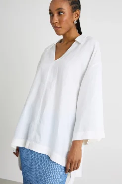 Camicia oversize in tela - Bianco