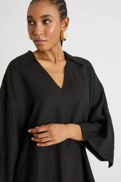 Camicia oversize in tela - Nero