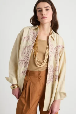 Camicia oversize ricamata - Beige Lilla