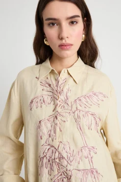 Camicia oversize ricamata - Beige Lilla