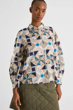 Camicia patchwork - Beige Blu