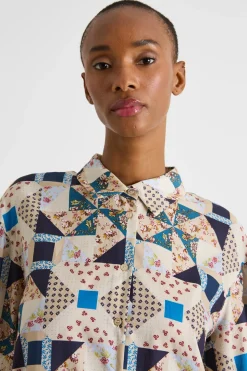 Camicia patchwork - Beige Blu