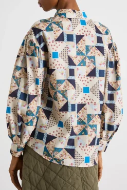 Camicia patchwork - Beige Blu
