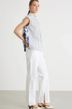 Camicia smanicata con retro a contrasto - Blu Bianco
