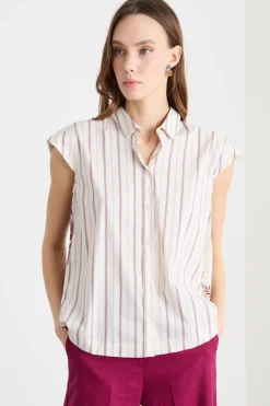 Camicia smanicata con retro a contrasto - Bordeaux Bianco