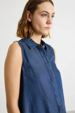 Camicia smanicata in jeans - Blu
