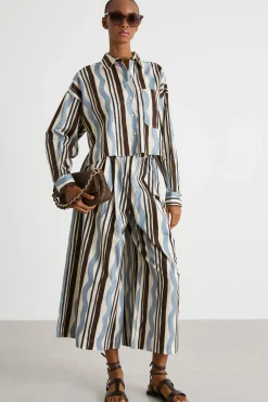 Camicia stampata asimmetrica - Marrone Blu
