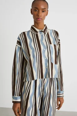 Camicia stampata asimmetrica - Marrone Blu