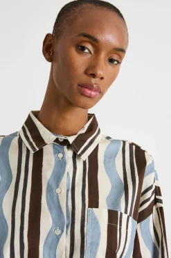 Camicia stampata asimmetrica - Marrone Blu